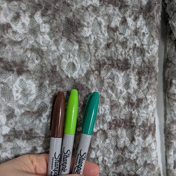 Y2K Lace Long Sleeve Top S Green Brown Fairy Grunge Stretch Dye Indie Lace Scoop - Picture 4 of 10